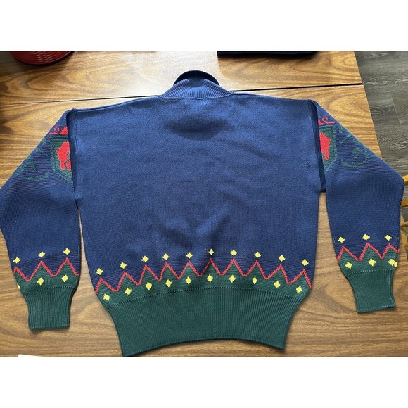 Vtg Pendleton Womens Horse Crest Mock Turtleneck Sweater Blue Red Sz M - Picture 9 of 10